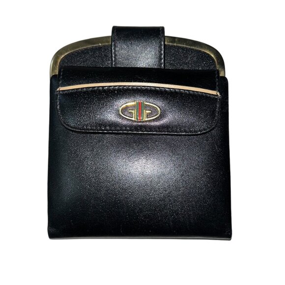 Gucci Italy Vintage 1960s  Black leather coin purse wallet SPECTACULAR red green - Picture 2 of 10